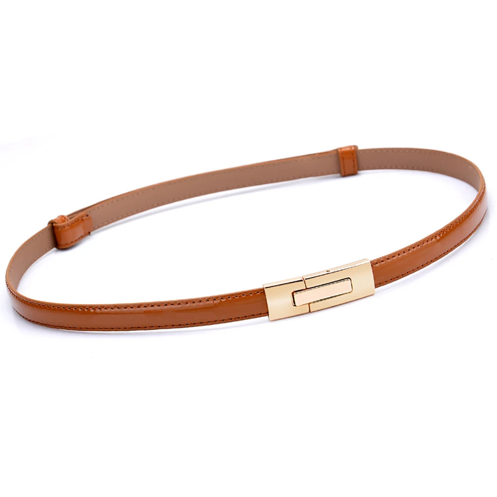 Модный женский узкий пояс карамельного цвета вставка металлическая с пряжкой