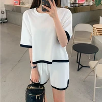 knitted two piece shot pant set o neck short sleeve sweater top mini casual pants korean 2022 summer new fashion loose suit