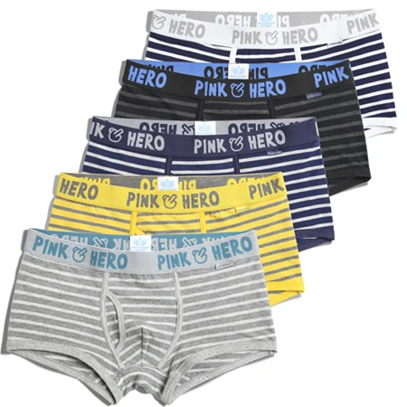 As shown Горячая Распродажа: 5 шт./лот Pink Heroes высокого качества нижнее белье из хлопка, Для мужчин шорты-боксеры Классический Полосатый мужской нижнее белье удобные U-сумка - Цвет: As shown