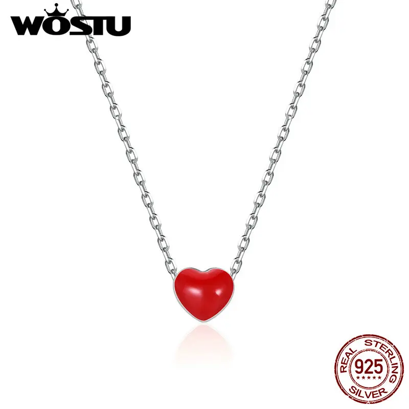 Ожерелье женское из серебра 925 пробы с эмалью в виде красного сердца|Ожерелья| |