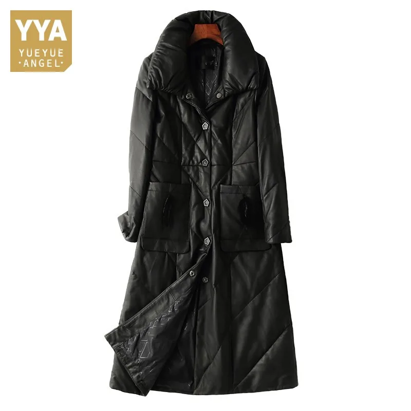 

Winter Women Long Sheepskin Down Jacket Single Breasted Trench Outwear Coat Ladies Thick Warm Windbreaker Genuine Leather Jacket