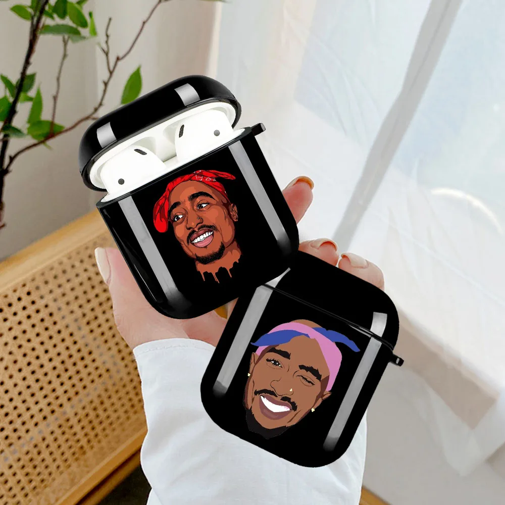 Popular Rapper Tupac 2Pac Makaveli Black Airpod Case for Apple Airpods 1 2 Soft TPU Cover Wireless Bluetooth Earphone Coque