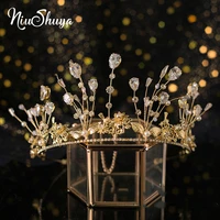 niushuya fashion design cz crystal bridal hairband crown gold leaf wedding tiara hair accessories prom pageant crowns headband