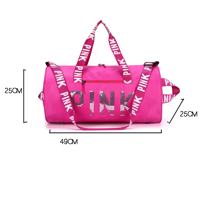 Fitness Training PINK Bag Sequins Letter Outdoor Sports bag Package Yoga Handbag high capacity Sports Crossbag