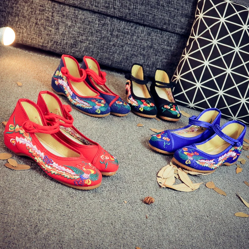 Туфли женские тканевые с вышивкой Повседневные Мэри Джейн на плоской подошве в