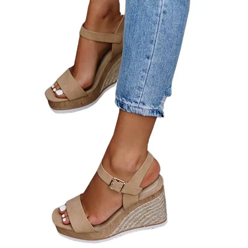 

Summer 2020 Women Wedges Sandals Mid Platform Hemp Weaving Buckle Fashion Casual Beach Outdoor Ladies Shoes Zapatos De Mujer
