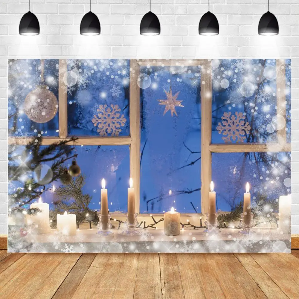 

Christmas Candles Photography Background Xmas Window Moonlight Backdrop Child Portrait Decoration Prop Photo Studio
