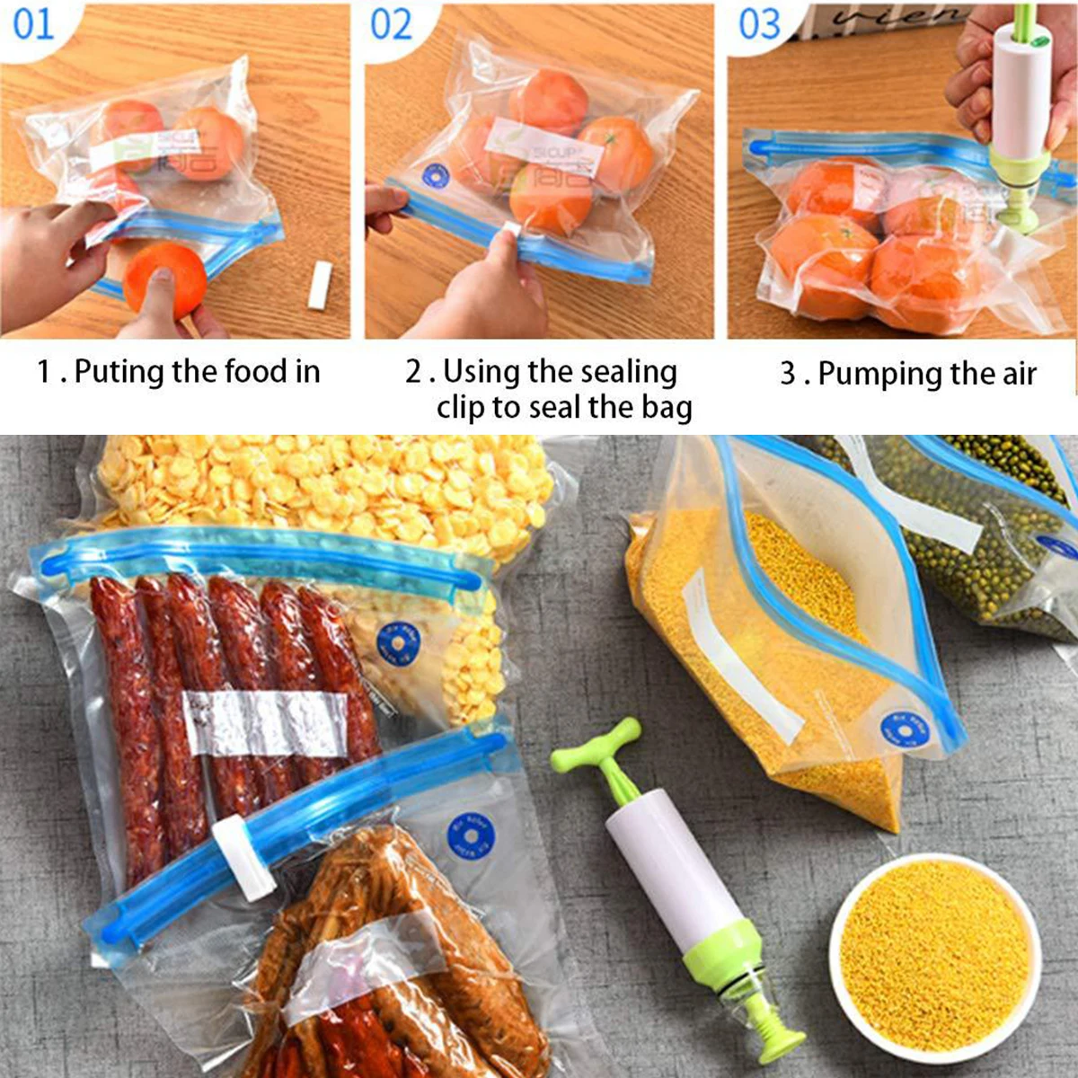 

14Pcs/Set PA + PE Food Bag Reusable Fresh-Keeping Bag Fruit And Vegetable Sealed Bag Leak-Proof Food Storage Ziplock Bag