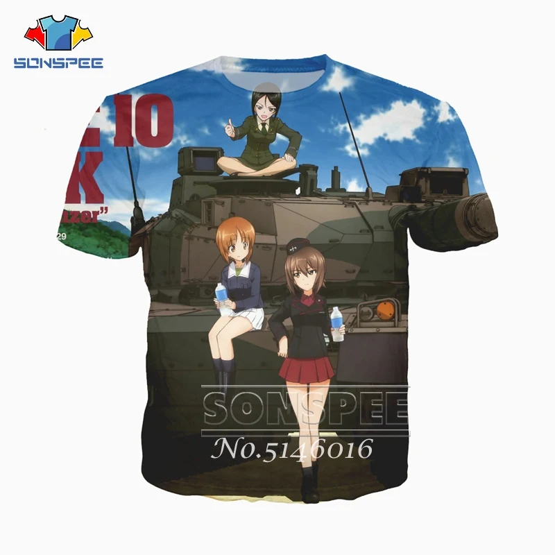 SONSPEE Summer Unisex Fashion Casual Short Sleeve Men Street wear Clothing GIRLS und PANZER 3D Print Anime Harajuku T-shirt t172 | Мужская