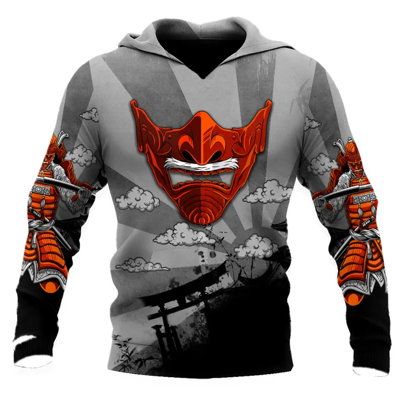 

Casual Unisex Hooded Sweater Ghost Mask Samurai Tattoo 3D Full Print Autumn Fashion Men's Zipper Hoodie/Sweatshirt Upper Apparel