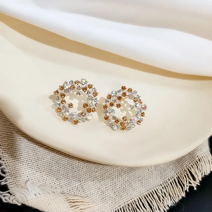 Корейский Новый Элегантный Сияющий горный хрусталь Кристалл Круг Букле d'oreille