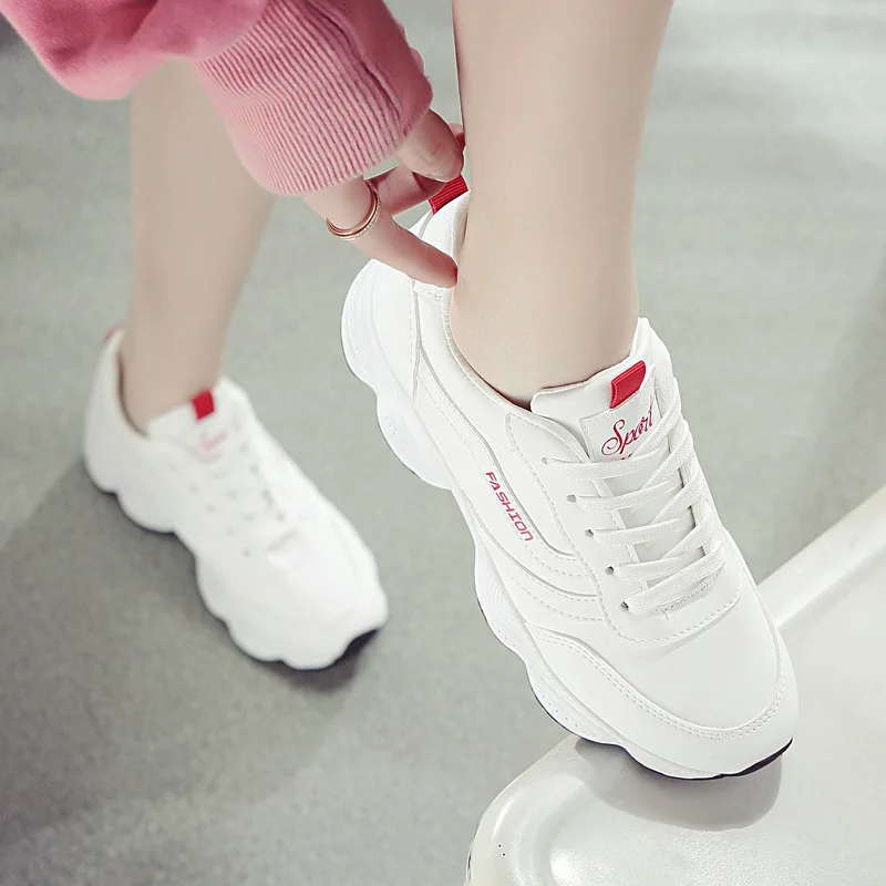 

New Chunky Fashion Sneakers Leathable Women Thick Sole Female Shoes Woman Casual platform shoes comfortable shoes L15-37