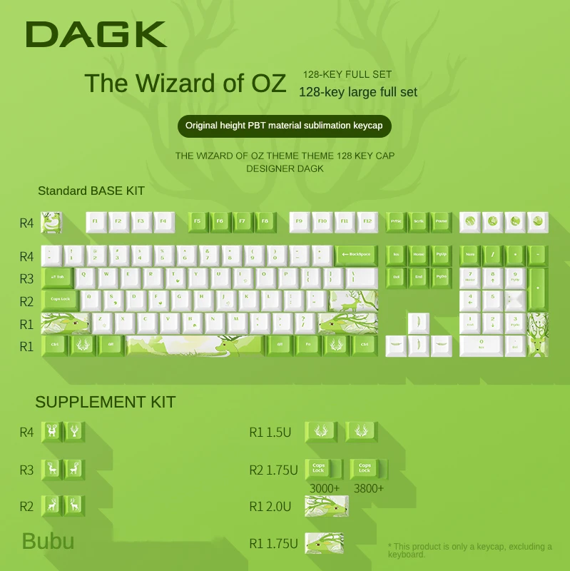 

The Wizard of Oz theme personalized mechanical keyboard keycaps green 128 keys PBT sublimation 68/84/96/98/108 keys