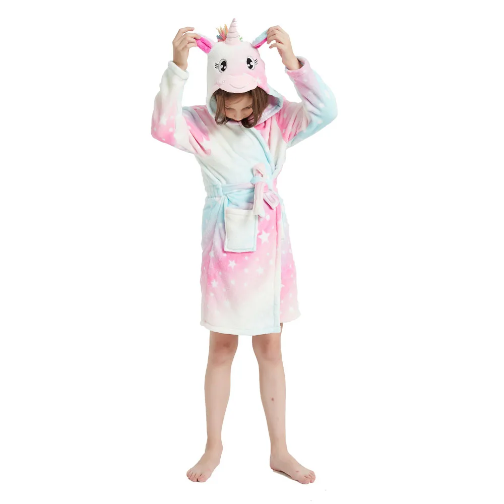 Банные халаты в виде единорога радуги кигуруми одежда для сна животных детей и