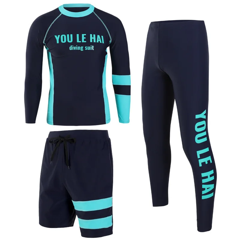 

Long-Sleeve Swimwear Rashguard Women Long Sleeve Bathing Suit Couples Ensemble Female Four Piece Pants Surf Plaid Acrylic