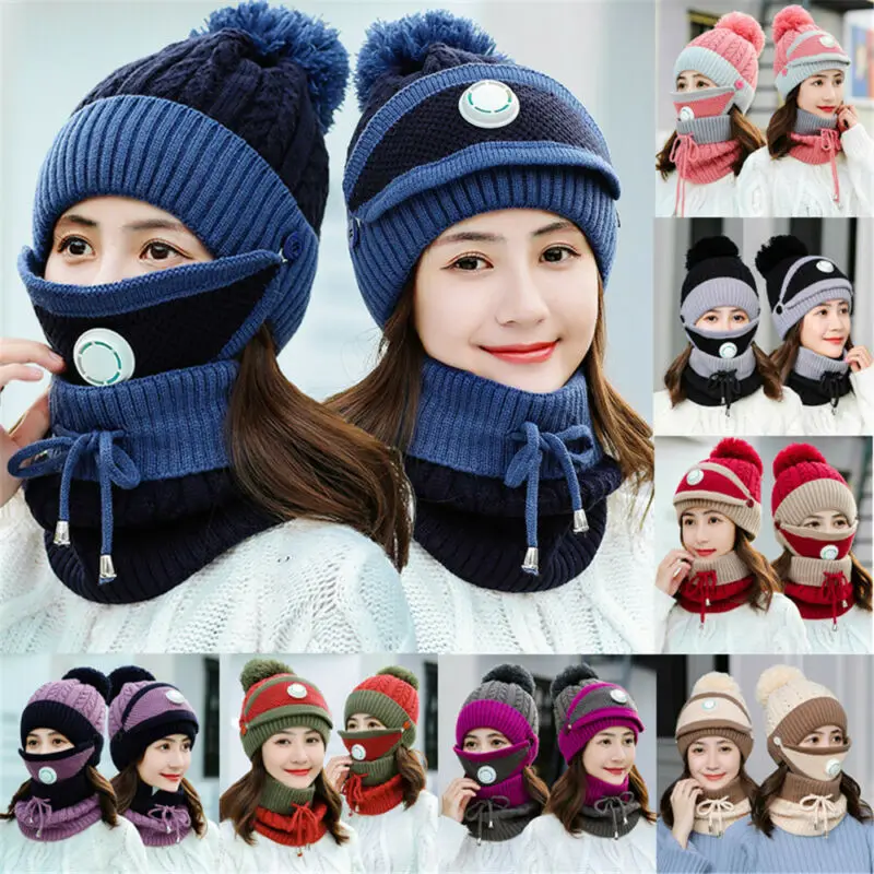 Бренд новинка комплект из 3 предметов женская зимняя теплая вязаная шапка шарф