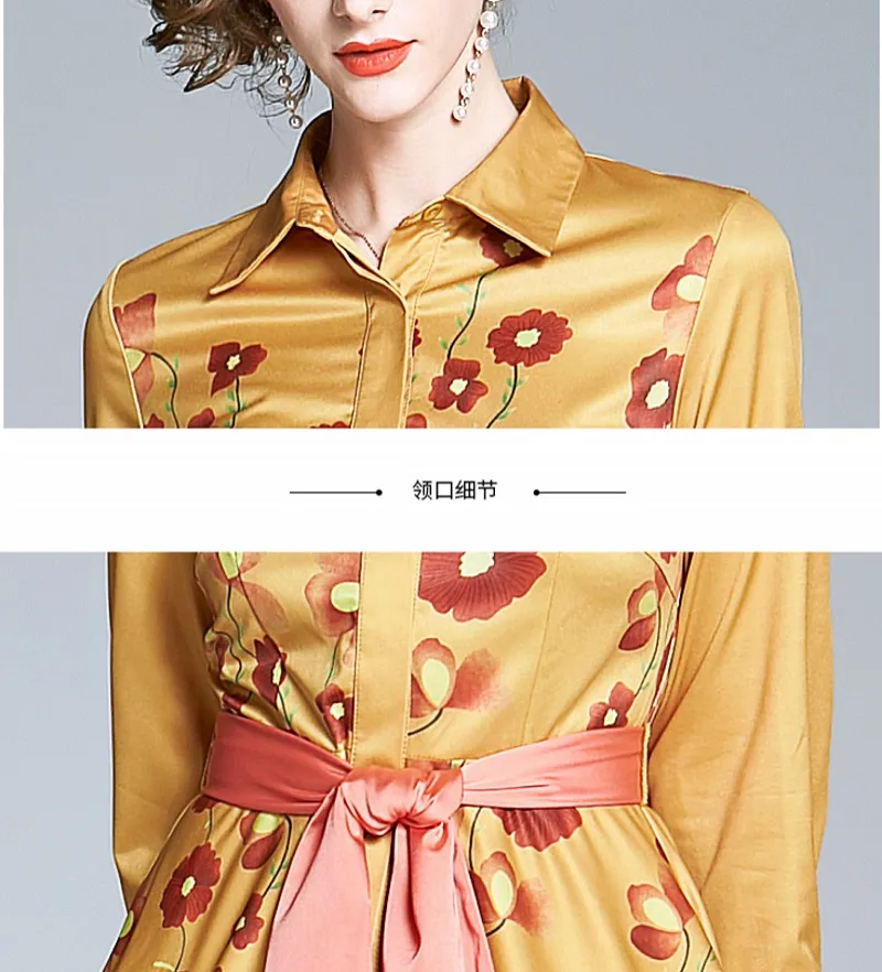 

autumn winter Designer Women Maxi Dress Female Vintage Single Breasted Flower Print long Sleeve Sashes Dress