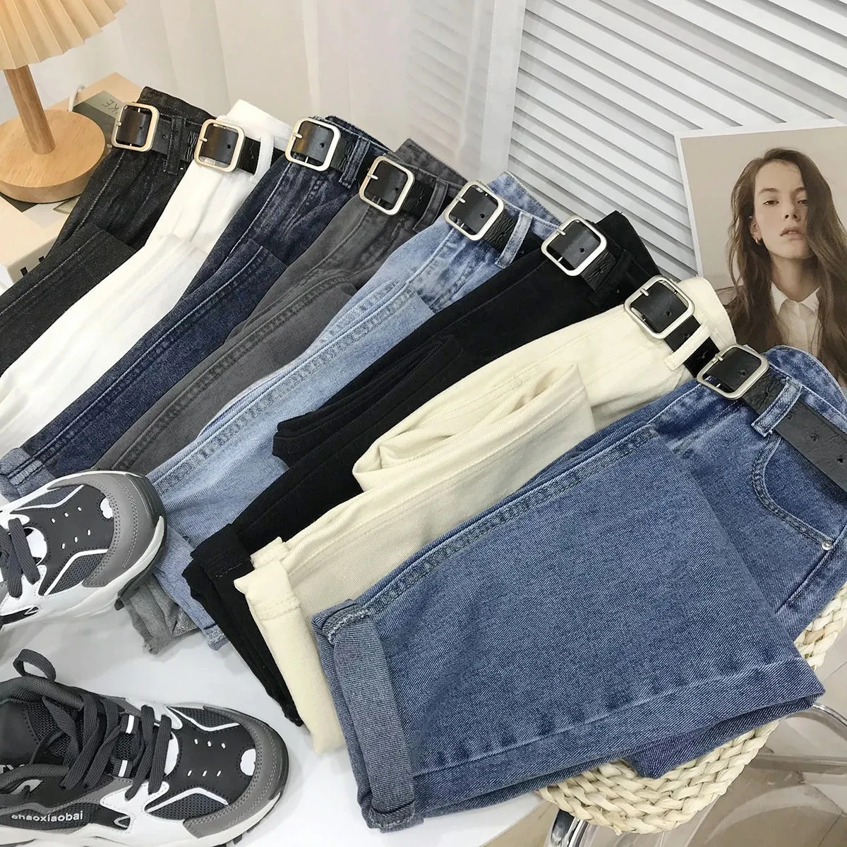 

2021 New High-waist Jeans Long Pants Autumn/Winter Women's Denim Straight-leg Pants Female Loose Stretch Harlan Pants