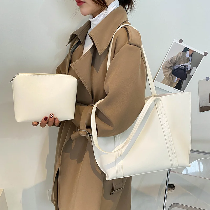 

Большая вместительная сумка, женская сумка на новый год, осенняя сумка на одно плечо, сумка для подмышек, однотонная Сумка-тоут