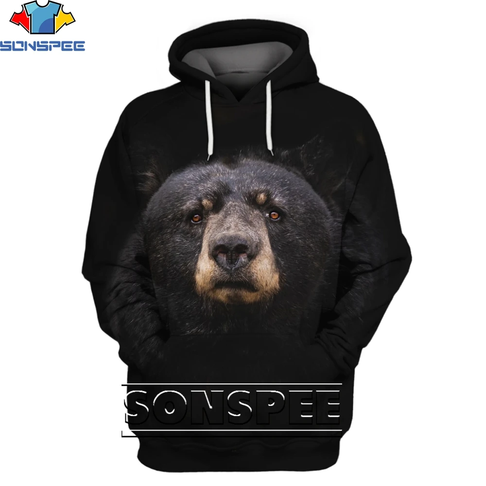 

SONSPEE 3D Animal Bear Head Portrait Fashion Casual Loose Round Neck Hoodie Men/women Full of Power Hip-hop Trend Personality