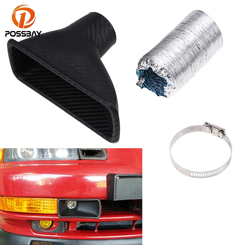 POSSBAY Car Front Bumper Turbo Air Intake Pipe Turbine Inlet Air Funnel Kit Round Rectangle ABS Plastic Cold Air Intake System