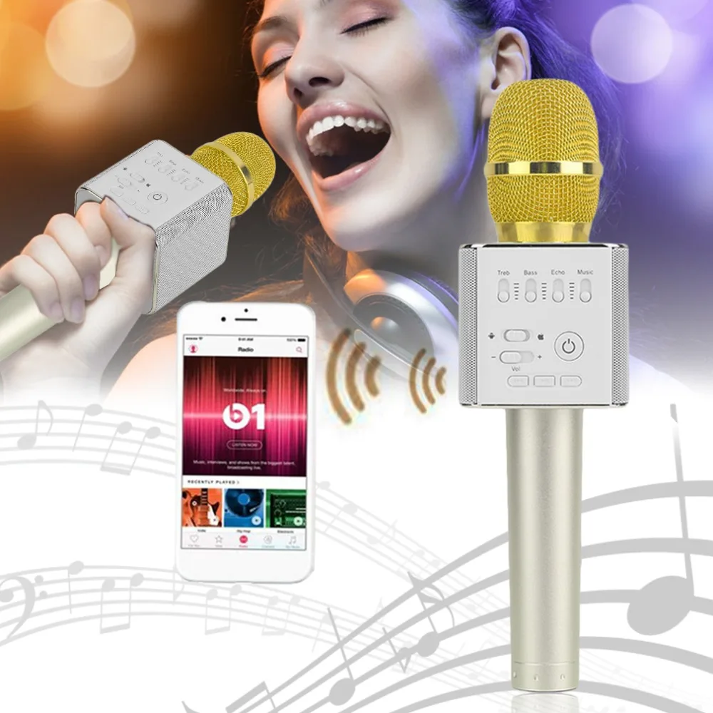 Q9 супер бас bluetooth микрофон телефон караоке беспроводной KTV динамик для пения IOS
