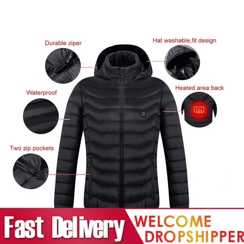 

Теплые зимние теплые куртки с капюшоном и подогревом 8 зон, жилет, хлопковый пуховик для мужчин и женщин, уличное пальто с USB и электрическим ...
