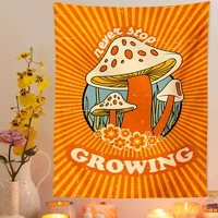 retro 70s 60s mushroom tapestry wall hanging never stop growing tapestries hippie home decor sun and moon witchy boho wall art
