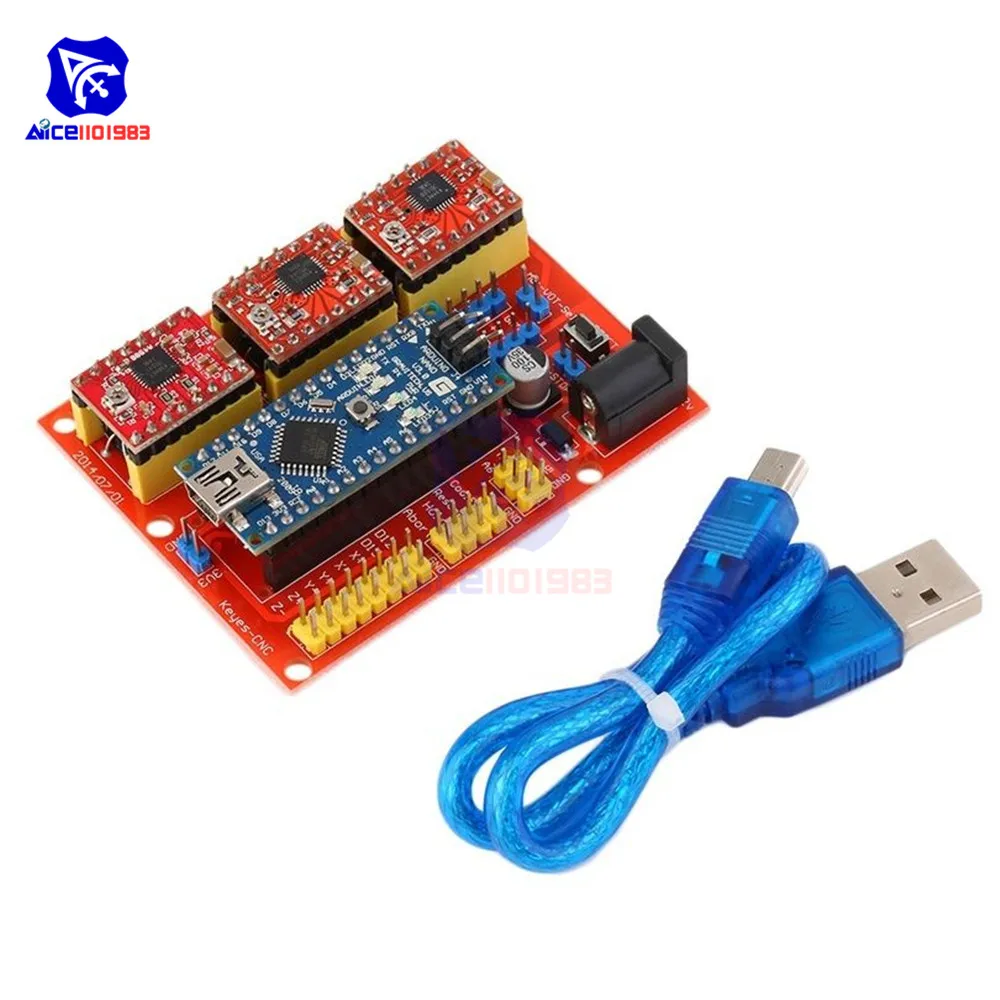 Diymore CNC Shield V4 1 шт. Nano V3.0 модуль 3 шт. A4988 Reprap Шаговые драйверы с микро USB кабелем для Arduino 3d принтера