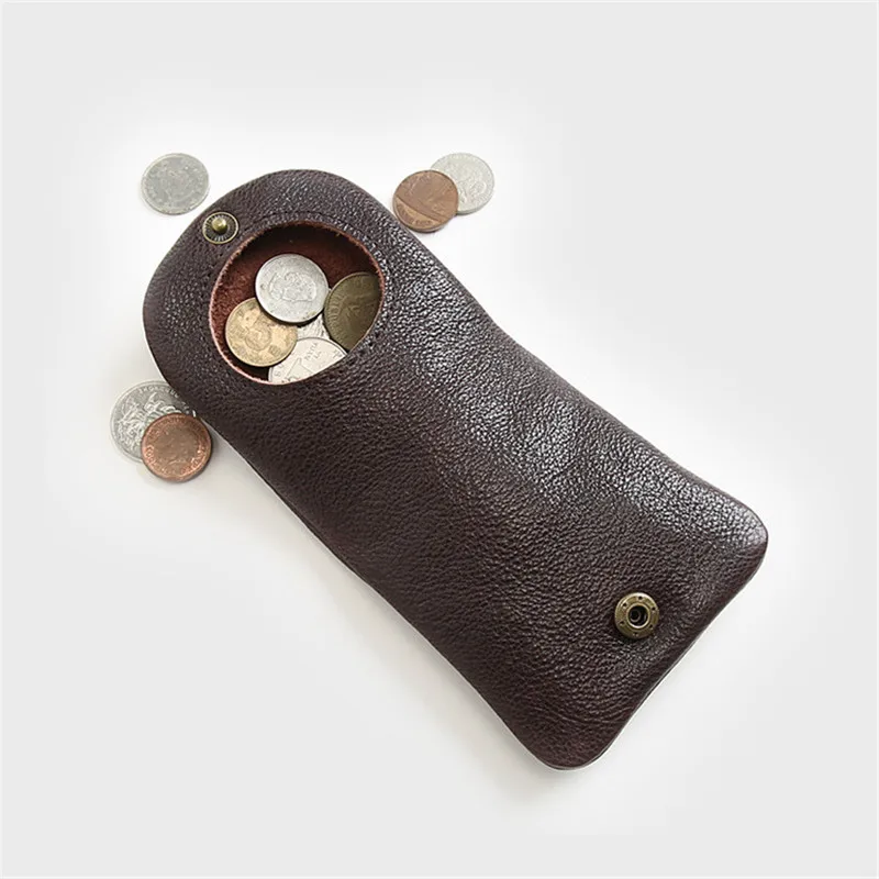 LEACOOL EDC Кошелек для монет из воловьей кожи, мужская деловая тонкая мини сумка для монет, маленький кошелек для ключей, нулевой кошелек, защелкивающиеся сумки для гарнитур
