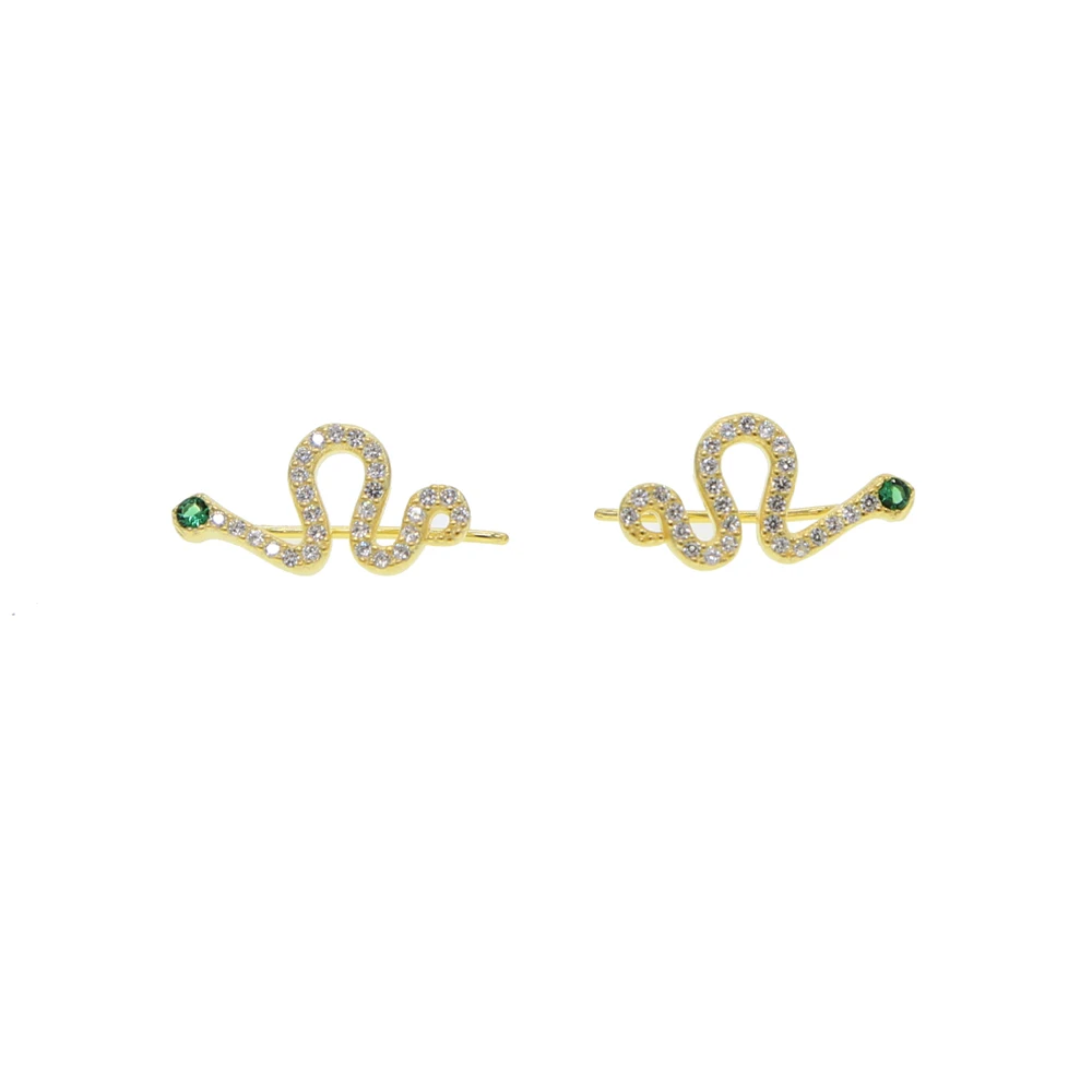 Серебро 925 пробы, заколка в виде змеи, micro pave cz green eye, потрясающие модные серьги для женщин, позолоченные, животные, альпинист, ювелирные изделия для ушей