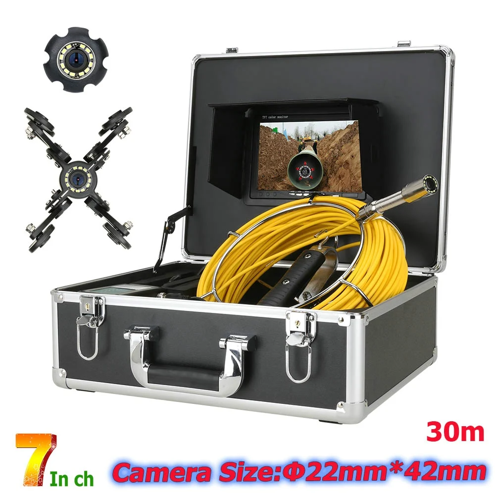 

7" Monitor Pipe Inspection Video CameraIP68 HD 1000TVL Drain Sewer Pipeline Industrial Endoscope System with 12PCS LED Lights