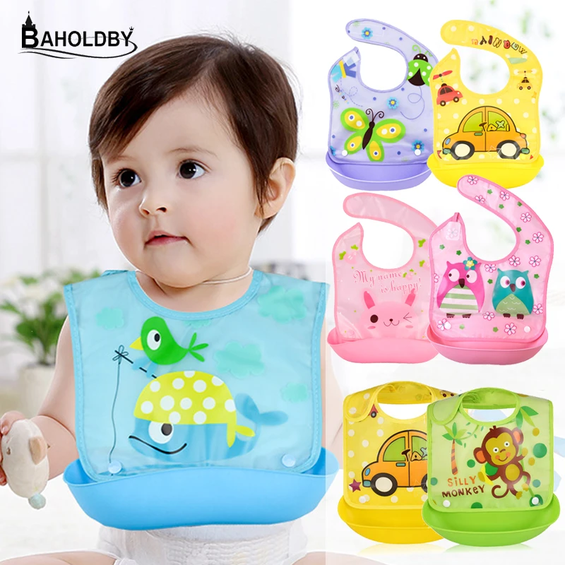

2PCS Detachable Baby Bib Waterproof Silicone Feeding Baby Saliva Towel Newborn Cartoon Apron Baby Bibs Detachable Cloths Bandana