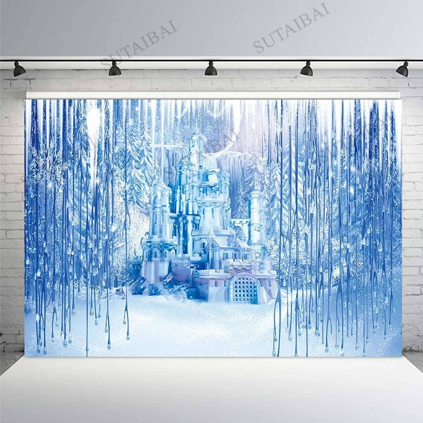 

Fairy Forest Photography Backdrop Winter Freeze Ice Crystal Palace Castle Frozen Birthday Party Backgrounds Child Photo Studio