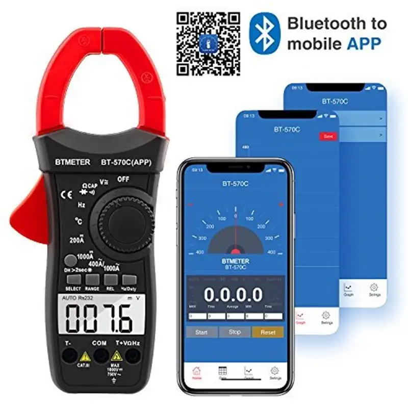 Цифровой мультиметр BTMETER 570C-APP Токоизмерительные клещи 4000 отсчетов True RMS Amp DC/AC