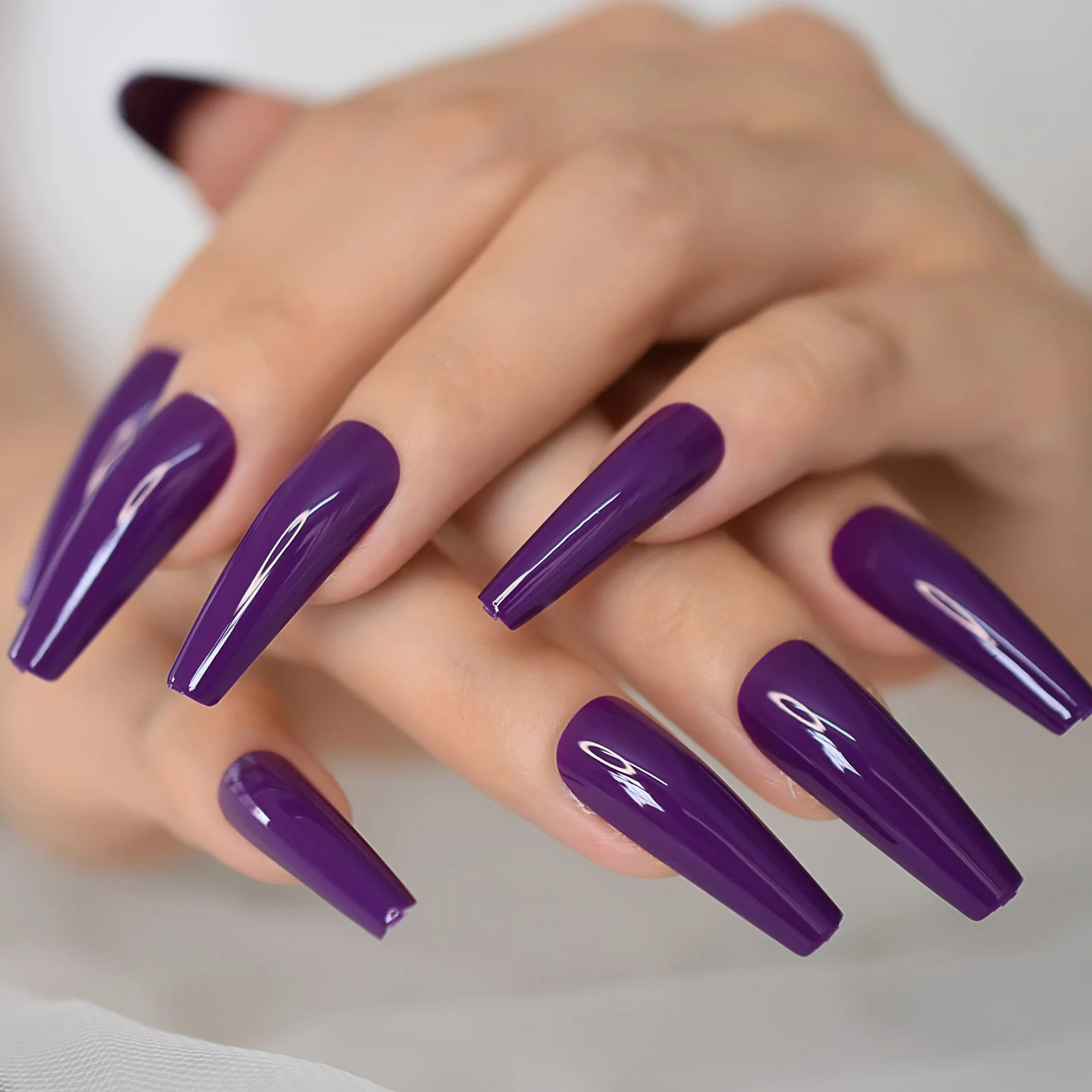 

Extra Long Coffin Pure Purple Color Gel Tips Decoration Wholesale Nails False Hand Dummy Stick On Nails Full Cover Nails IMABC