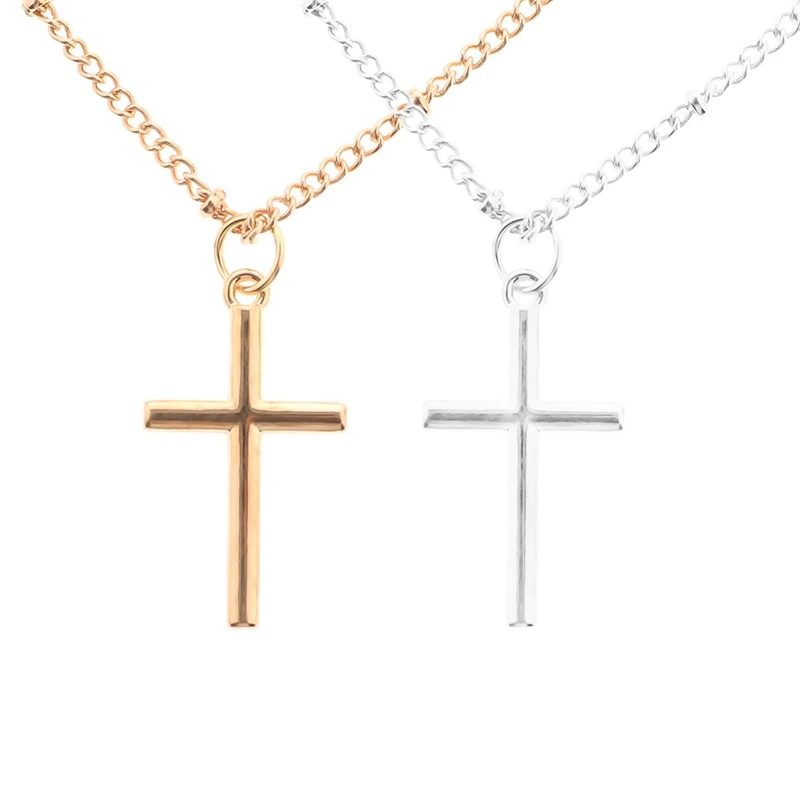 Простое модное ожерелье золотого цвета с цепочкой и крестом небольшие