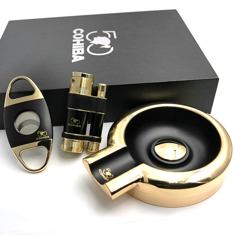 Сигаретная Зажигалка COHIBA с пепельницей набор инструментов для курения табака 3