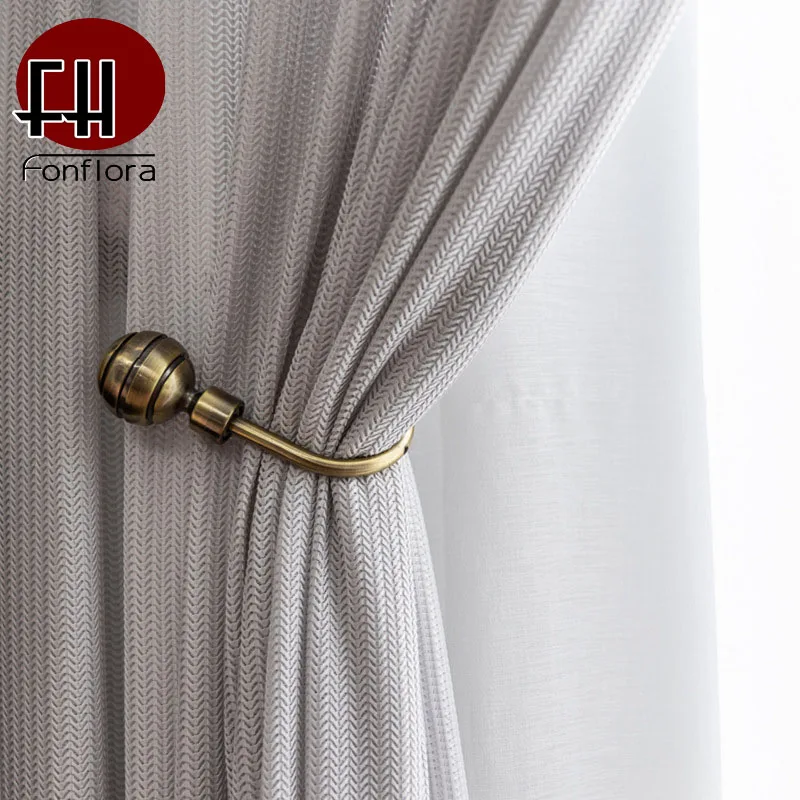 

Современные серые оконные тюлевые занавески s для гостиной, геометрические прозрачные Занавески Fishbone, полые занавески для двери, одна панел...