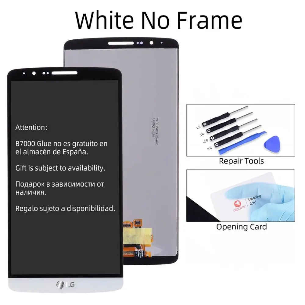Дисплей для LG G3 LCD D850 D851 D855 в сборе с тачскрином на рамке черный белый золотой - Цвет: No Frame White