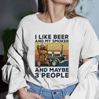 100% хлопковая Футболка женская одежда Медведь Кемпинг мне нравится пиво и мой курильщик и может 3 человек винтажные женские рубашки модные топы