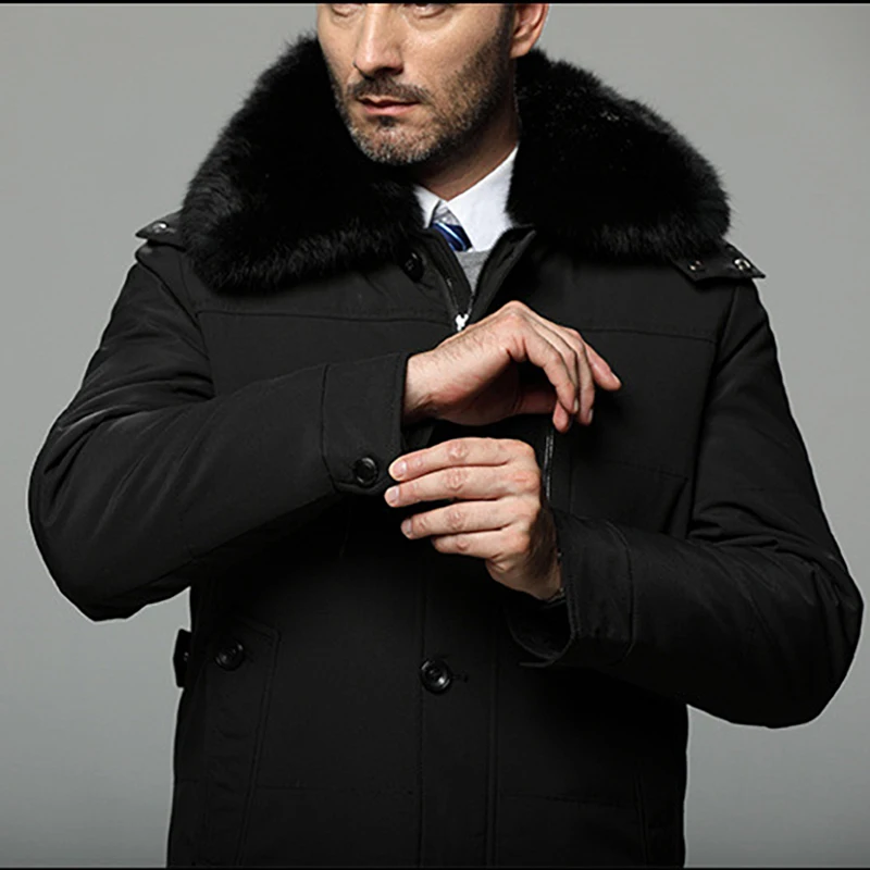 Men's Winter Coat new down jacket men brand long section plus size coat Fox fur collar thicken downcontent 90% | Мужская одежда