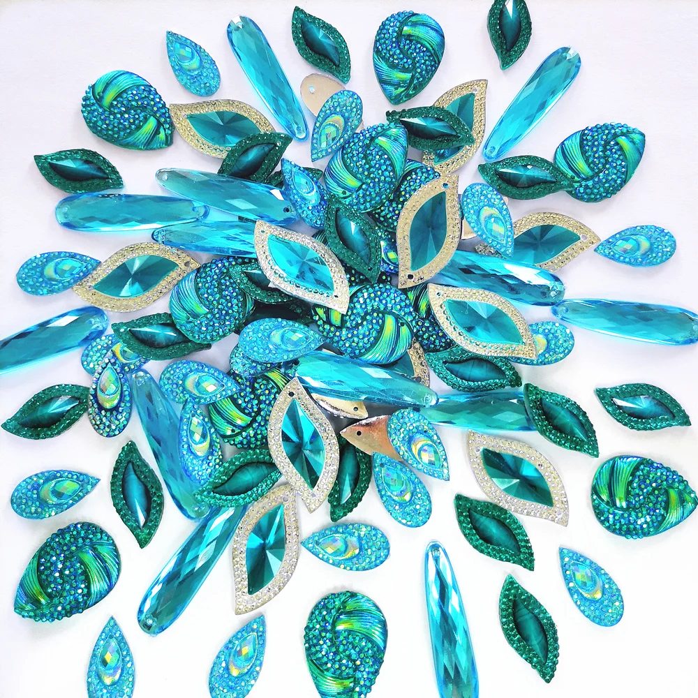 Яркие смешанные детские синие капли S-образной формы пришивные стразы кристаллы