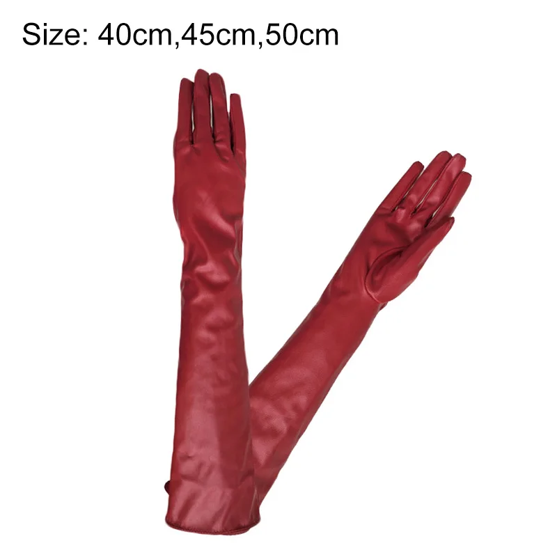 

New Sexy Women Fashion Gloves Black Long PU Leather Gloves 40cm 45cm 50cm Women's Mittens Winter Ladies Evening Party Gloves