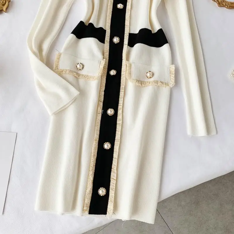 Новинка 2019 модное женское платье французское темпераментное вязаное облегающее