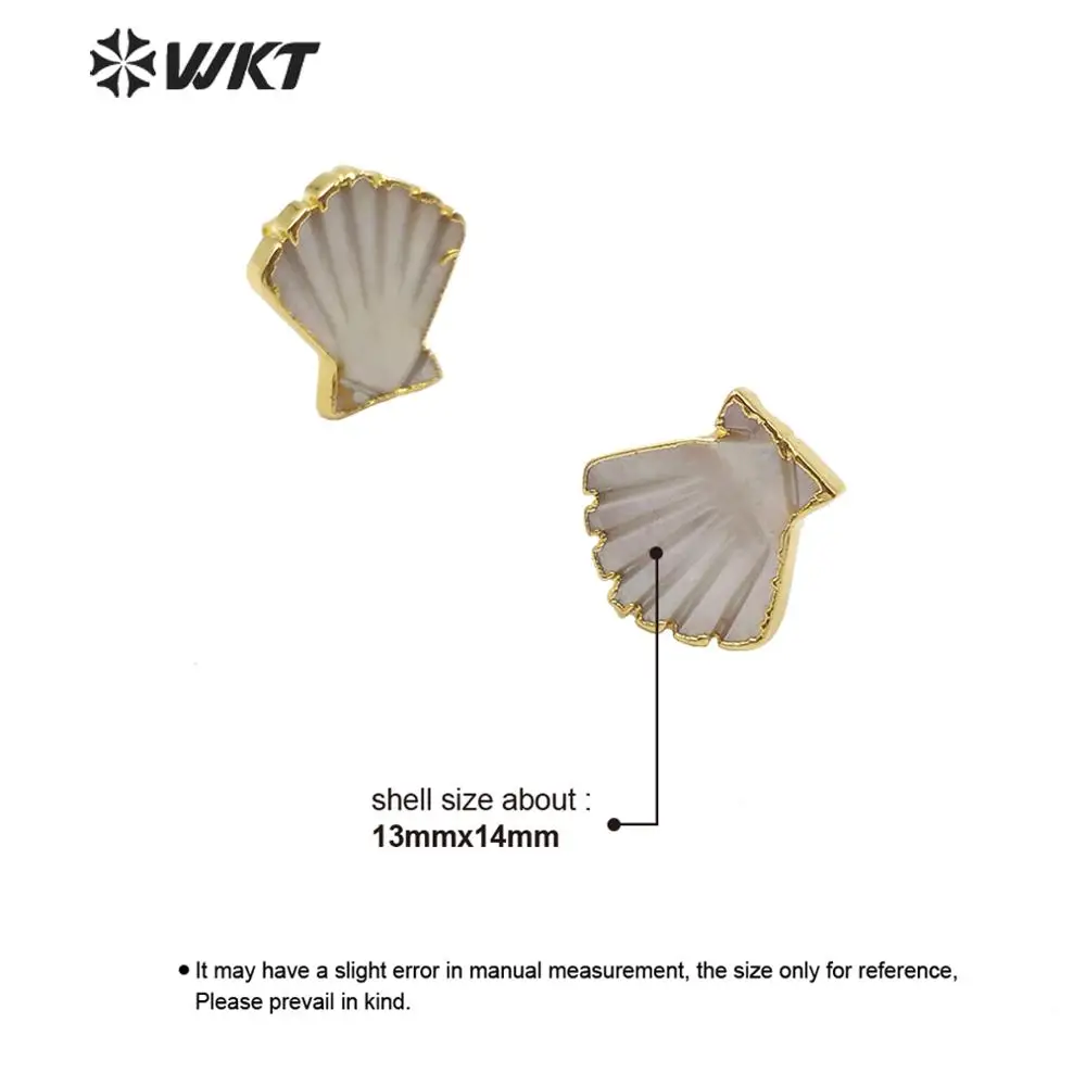 WT-E603 WKT Tiny Natural Shell Earrings Fan Sape Shell Stud Earring Gold Electroplated Vintage Earrings Jewelry Gift For Lady images - 6