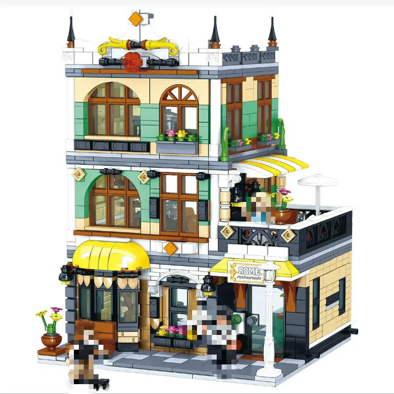 Серия Creator MOC Street View римские ресторанные строительные блоки 1186 шт наборы игрушек