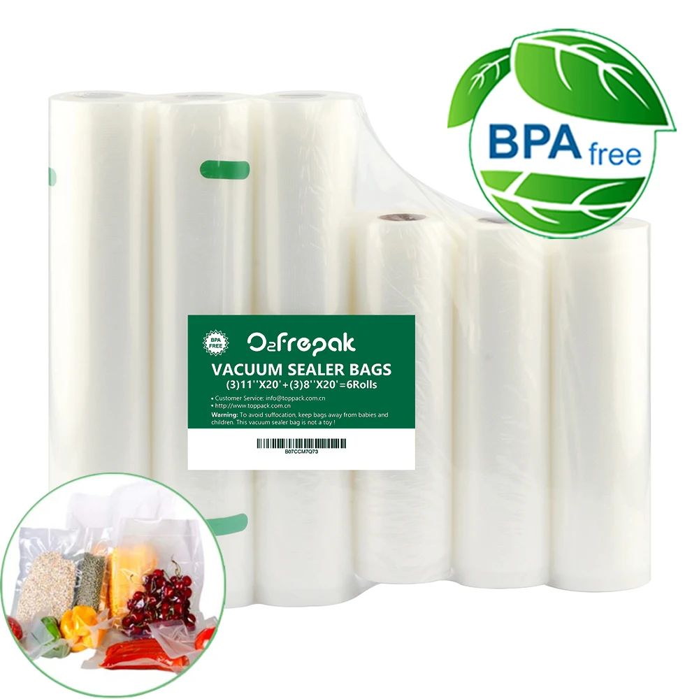 O2frepak 8"x20' 3Rolls and 11"x20' 3Rolls Food Saver Vacuum Sealer Bags Rolls with BPA Free Heavy Duty Vacuum Sealer Storage Bag