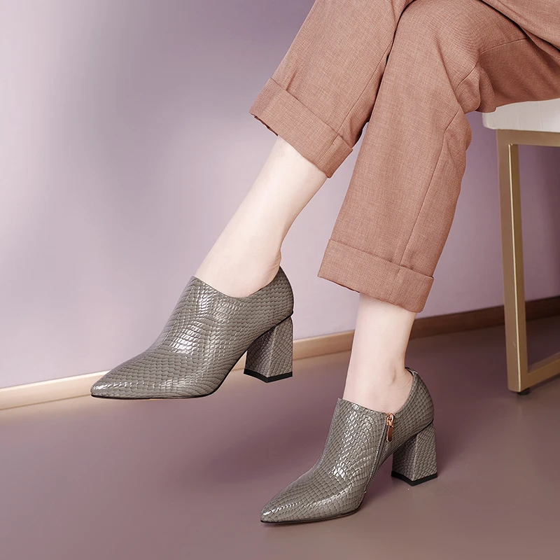 

Woman Genuine Leather Pumps Female 2021 Fashion High Heels Side Zipper Shoes Spring Newest Party Women Pumps