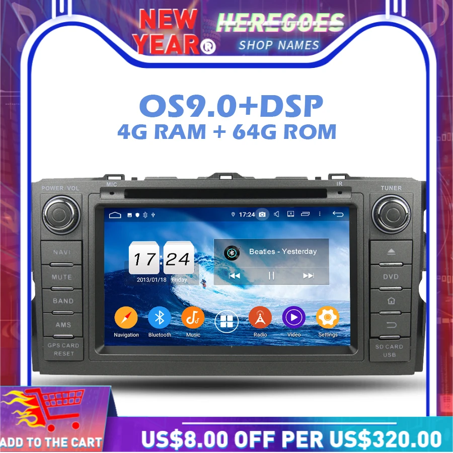DSP IPS Android 10 0 64G ROM 4G RAM 8 Core автомобильный DVD плеер GPS Map RDS радио Wifi Bluetooth для Toyota Auris 2010